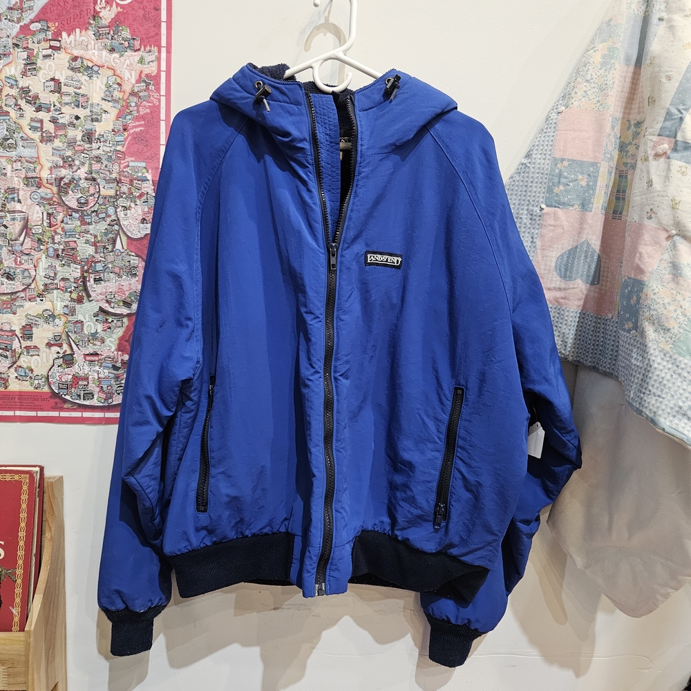 Vintage Land's End Blue Bomber Jacket with Hood
